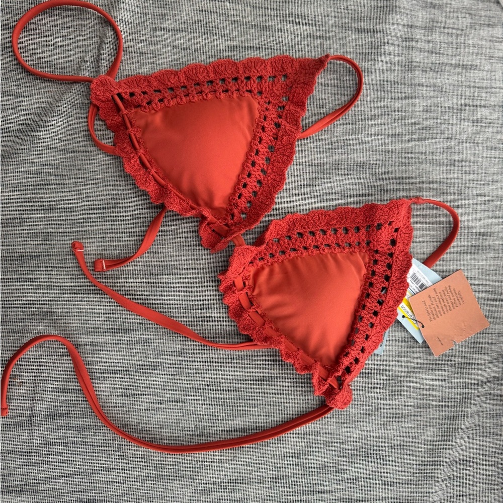 Shade & Shore Coral Crochet Bikini Top